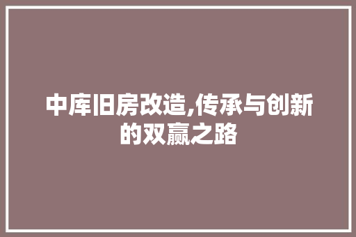 中库旧房改造,传承与创新的双赢之路