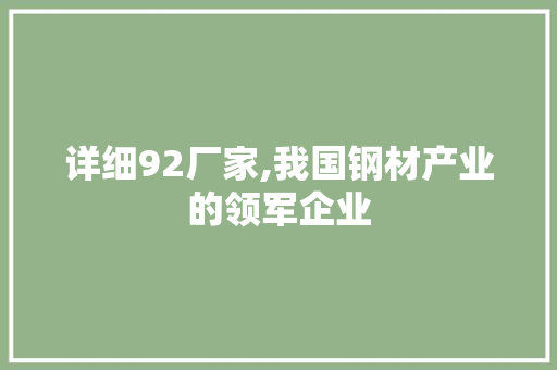 详细92厂家,我国钢材产业的领军企业