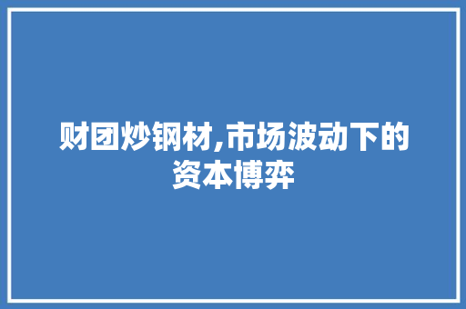 财团炒钢材,市场波动下的资本博弈