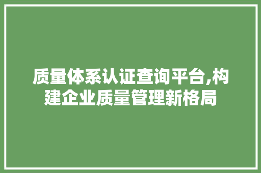 质量体系认证查询平台,构建企业质量管理新格局