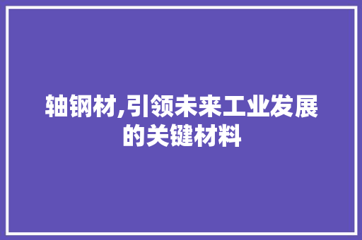 轴钢材,引领未来工业发展的关键材料