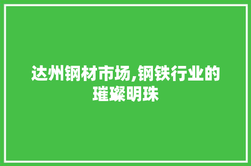 达州钢材市场,钢铁行业的璀璨明珠