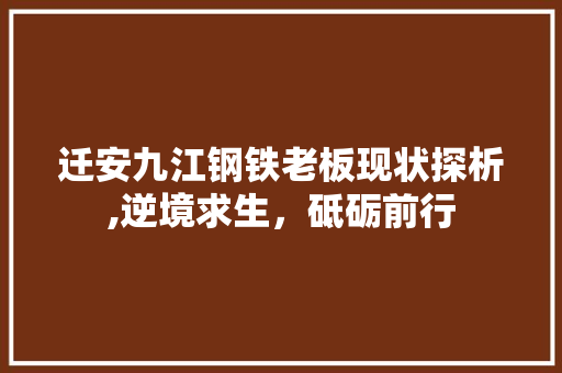 迁安九江钢铁老板现状探析,逆境求生，砥砺前行