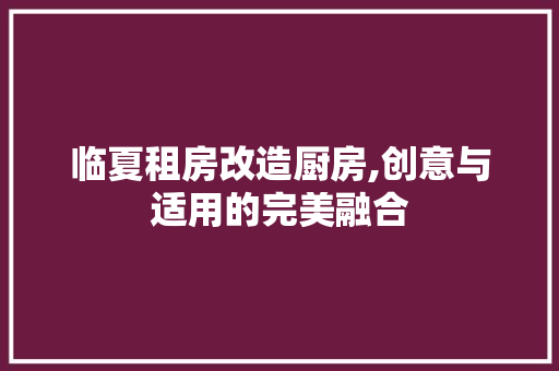 临夏租房改造厨房,创意与适用的完美融合
