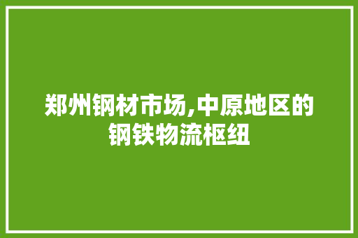 郑州钢材市场,中原地区的钢铁物流枢纽