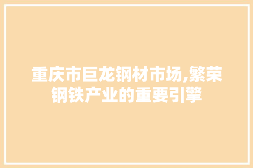 重庆市巨龙钢材市场,繁荣钢铁产业的重要引擎