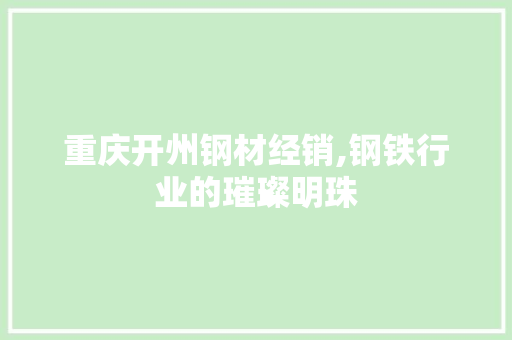 重庆开州钢材经销,钢铁行业的璀璨明珠