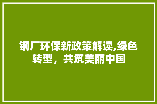 钢厂环保新政策解读,绿色转型，共筑美丽中国