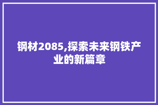 钢材2085,探索未来钢铁产业的新篇章
