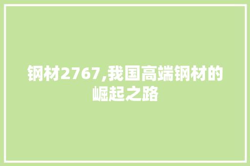 钢材2767,我国高端钢材的崛起之路