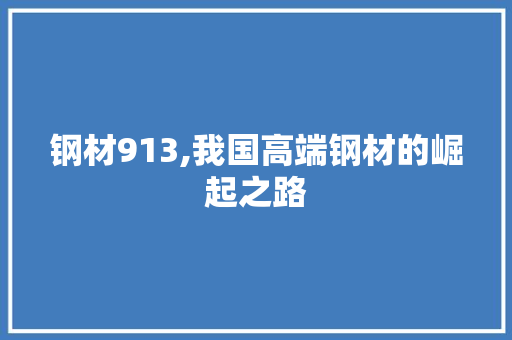 钢材913,我国高端钢材的崛起之路