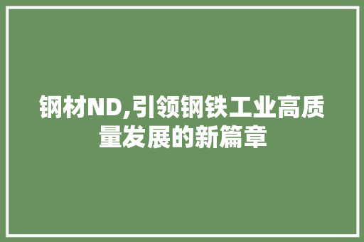 钢材ND,引领钢铁工业高质量发展的新篇章