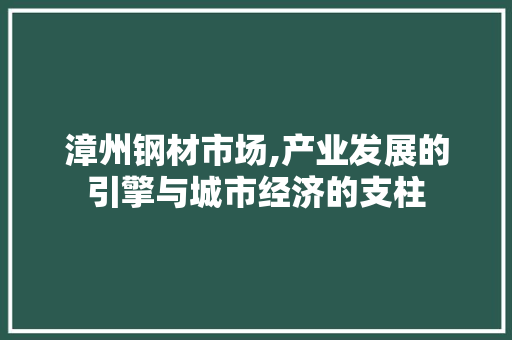 漳州钢材市场,产业发展的引擎与城市经济的支柱