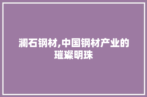 澜石钢材,中国钢材产业的璀璨明珠