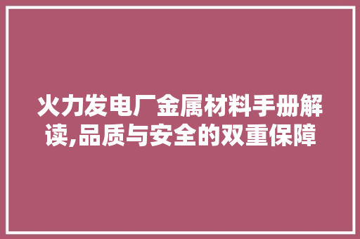 火力发电厂金属材料手册解读,品质与安全的双重保障