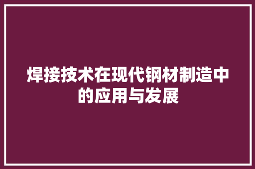 焊接技术在现代钢材制造中的应用与发展