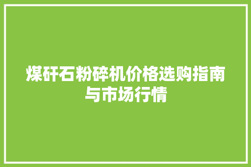 煤矸石粉碎机价格选购指南与市场行情