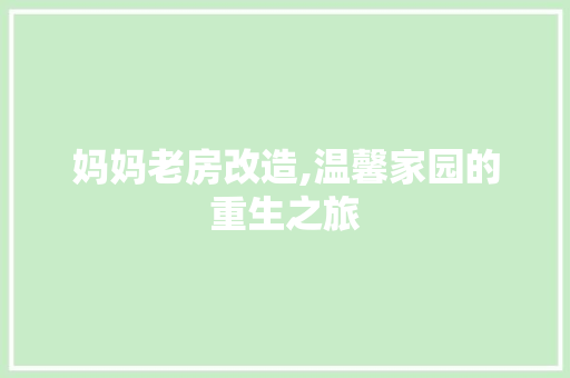 妈妈老房改造,温馨家园的重生之旅