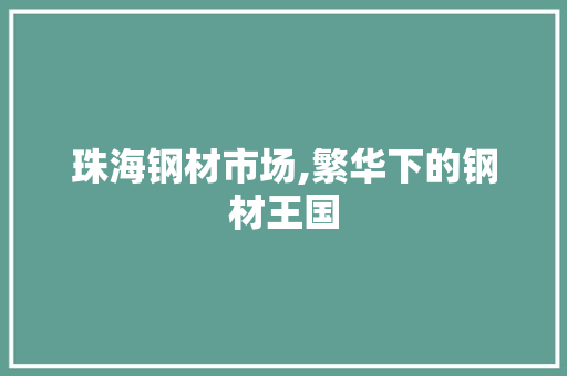 珠海钢材市场,繁华下的钢材王国