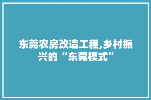 东莞农房改造工程,乡村振兴的“东莞模式”