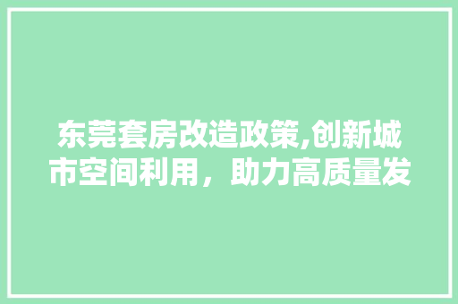 东莞套房改造政策,创新城市空间利用，助力高质量发展