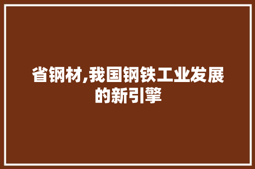 省钢材,我国钢铁工业发展的新引擎