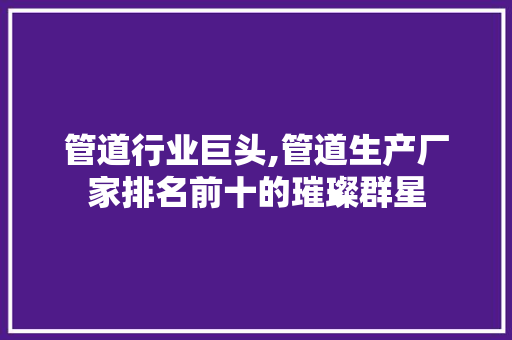 管道行业巨头,管道生产厂家排名前十的璀璨群星