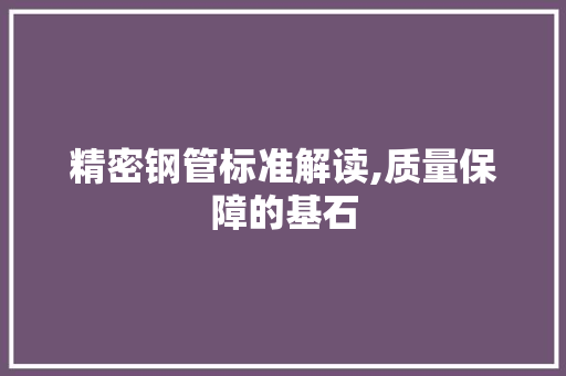 精密钢管标准解读,质量保障的基石