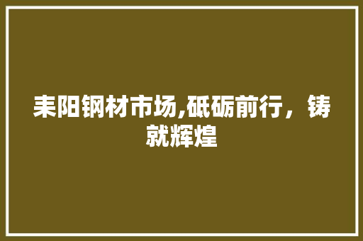 耒阳钢材市场,砥砺前行，铸就辉煌
