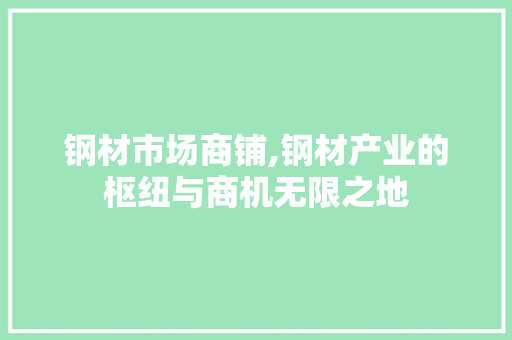 钢材市场商铺,钢材产业的枢纽与商机无限之地
