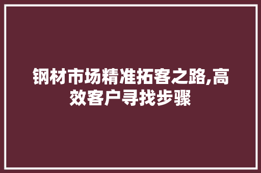 钢材市场精准拓客之路,高效客户寻找步骤