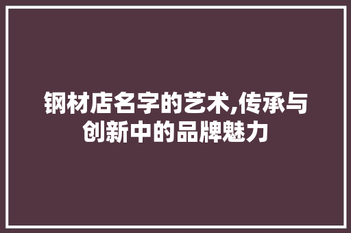 钢材店名字的艺术,传承与创新中的品牌魅力