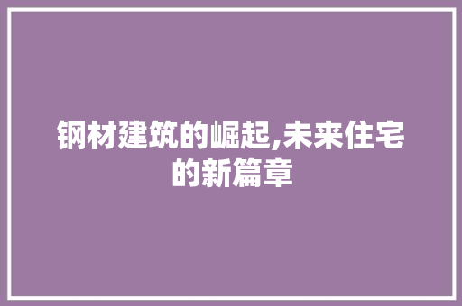 钢材建筑的崛起,未来住宅的新篇章