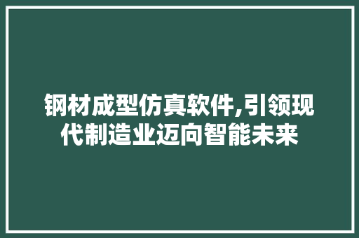 钢材成型仿真软件,引领现代制造业迈向智能未来