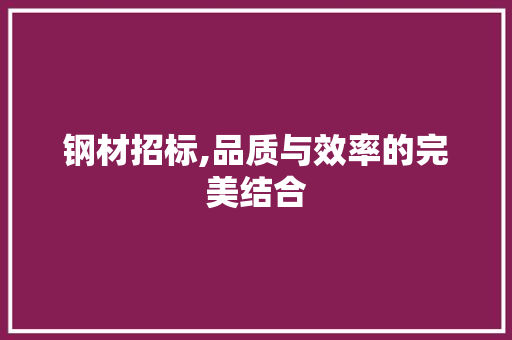 钢材招标,品质与效率的完美结合