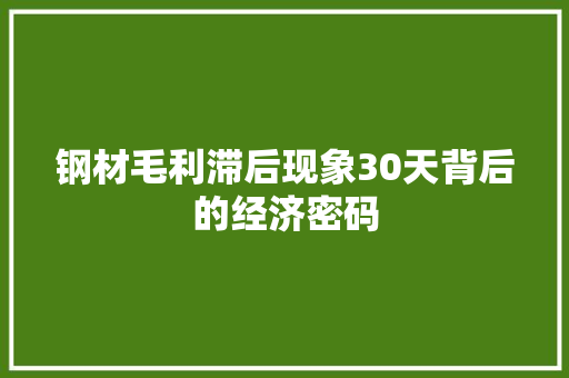 钢材毛利滞后现象30天背后的经济密码