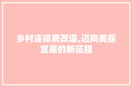 乡村连排房改造,迈向美丽宜居的新征程