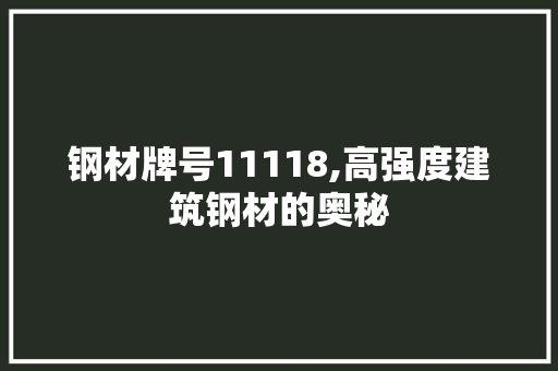 钢材牌号11118,高强度建筑钢材的奥秘