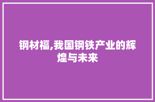 钢材福,我国钢铁产业的辉煌与未来