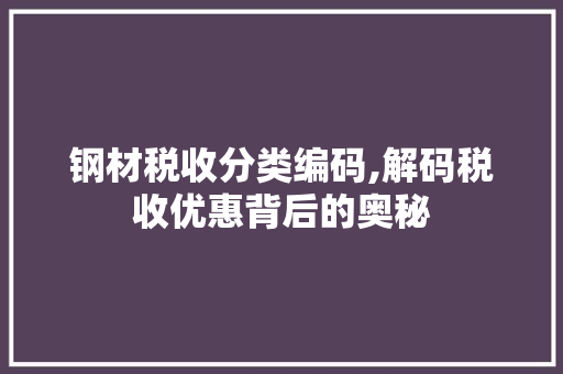 钢材税收分类编码,解码税收优惠背后的奥秘