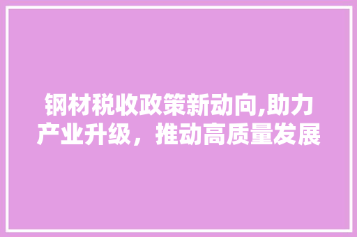钢材税收政策新动向,助力产业升级，推动高质量发展