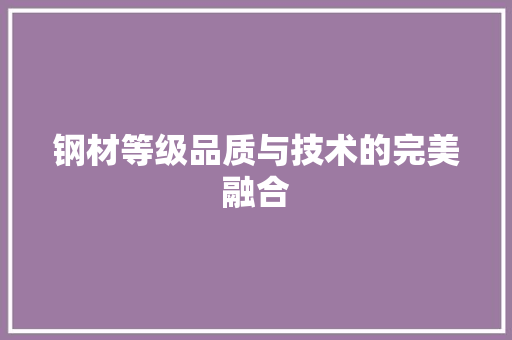 钢材等级品质与技术的完美融合