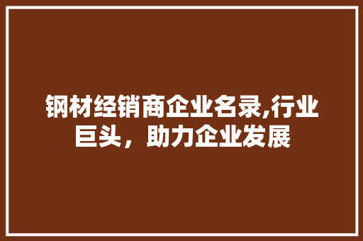 钢材经销商企业名录,行业巨头，助力企业发展