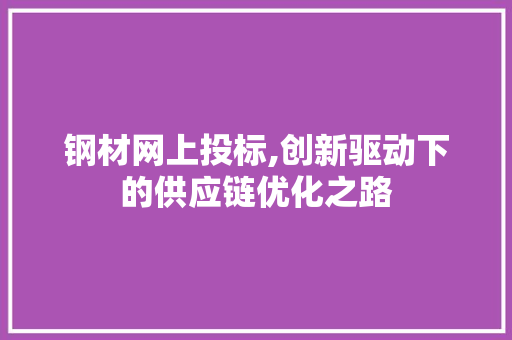 钢材网上投标,创新驱动下的供应链优化之路