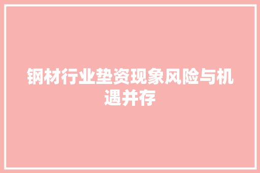 钢材行业垫资现象风险与机遇并存