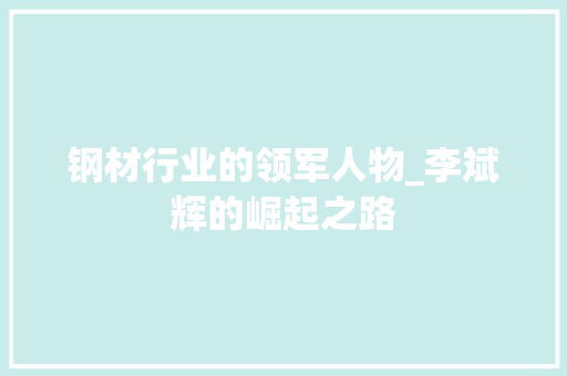钢材行业的领军人物_李斌辉的崛起之路