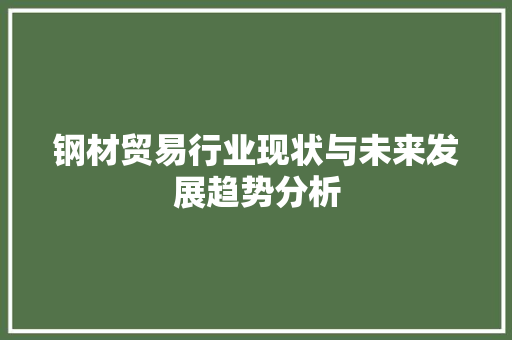 钢材贸易行业现状与未来发展趋势分析
