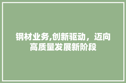 钢材业务,创新驱动，迈向高质量发展新阶段