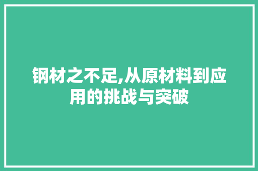 钢材之不足,从原材料到应用的挑战与突破
