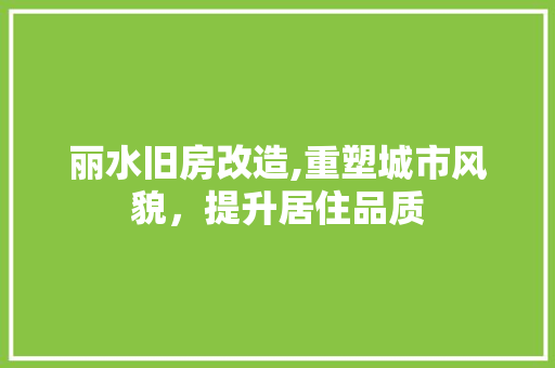 丽水旧房改造,重塑城市风貌，提升居住品质